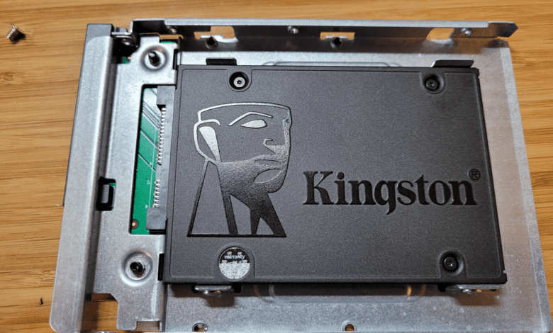 Kingston SSD mounted in drive adapter