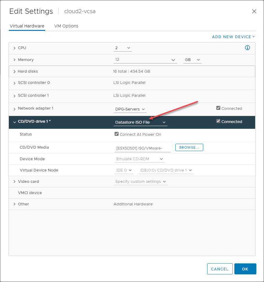 Mount the ISO file to vCenter Server