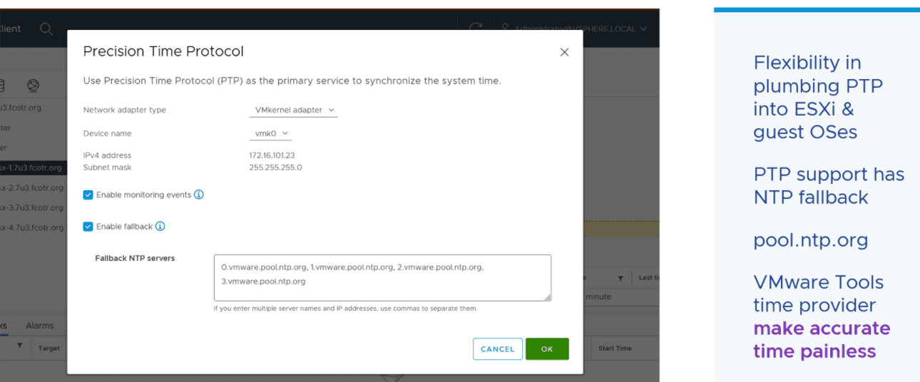 Precision time protocol improvements in vSphere 7 Update 3