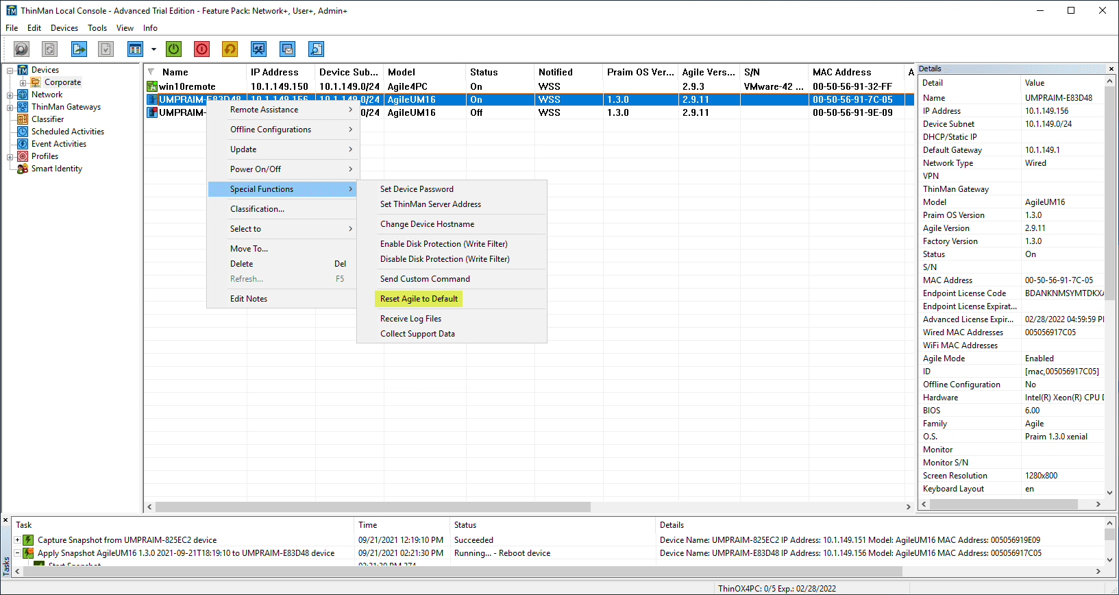 Reset Agile4Linux to the defaults