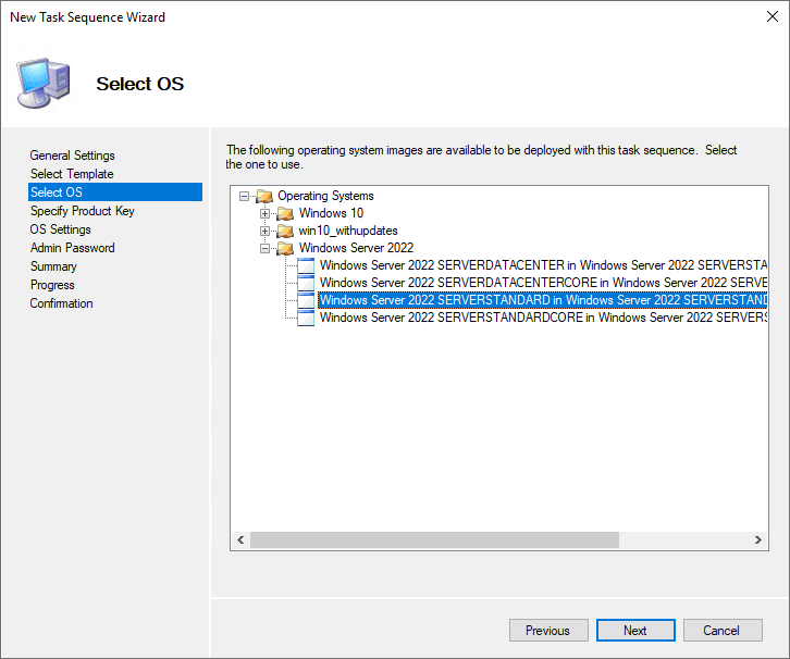 Select the OS to deploy