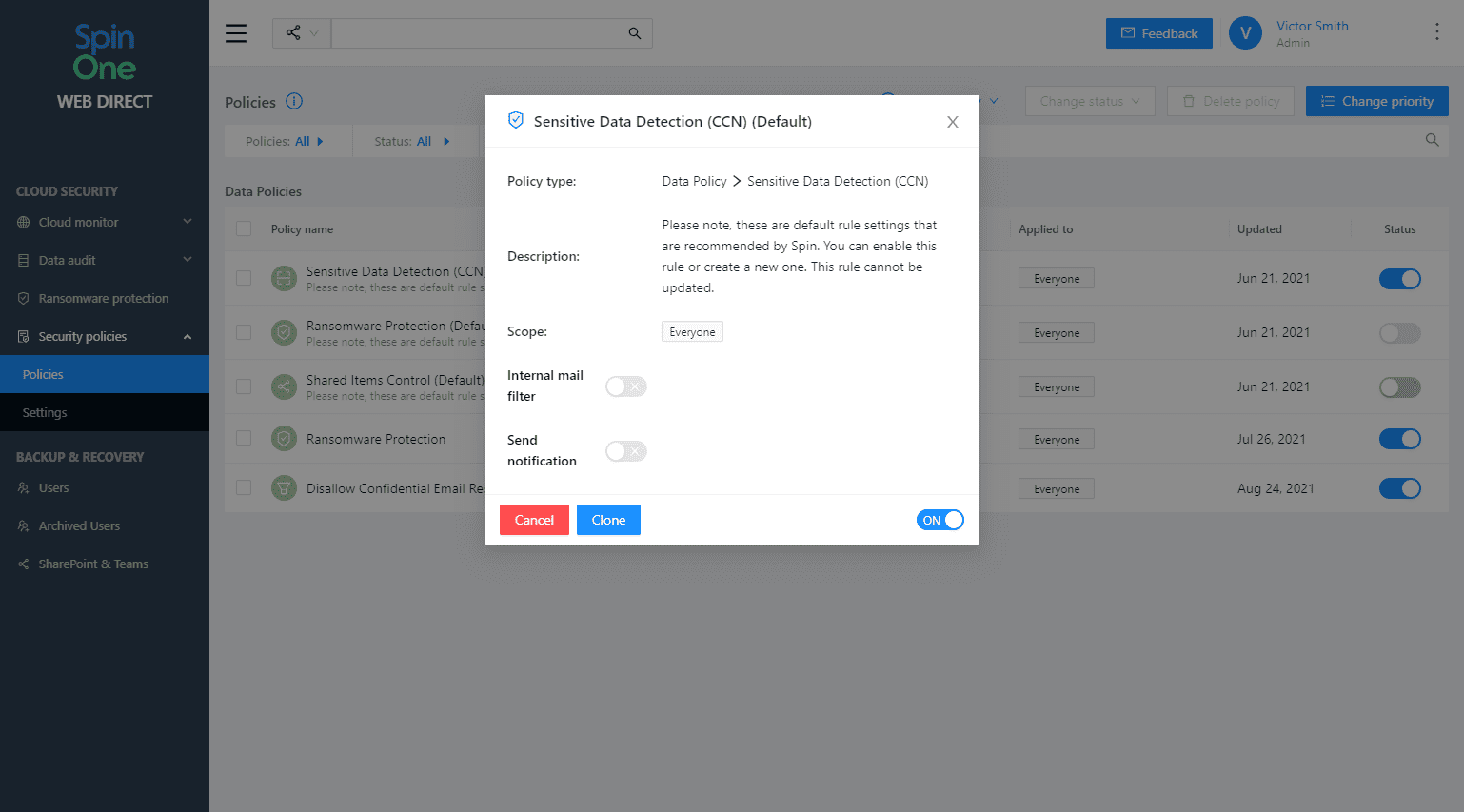 Sensitive Data Detection properties in SpinOne