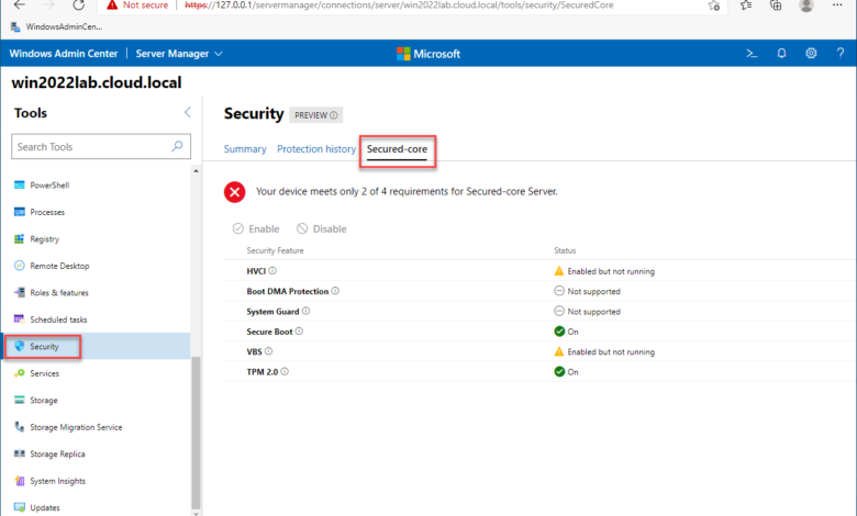 Viewing Secured Core configuration in Windows Server 2022