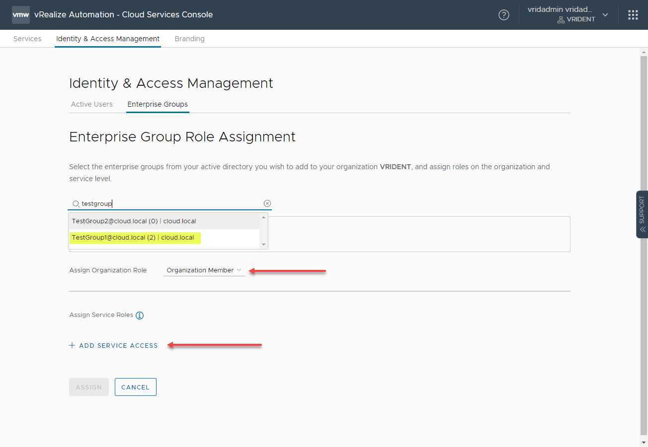 Add the group and assign an organization role