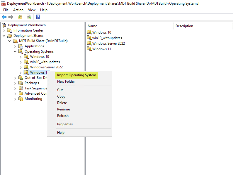 Beginning the import of the Windows 11 operating system process