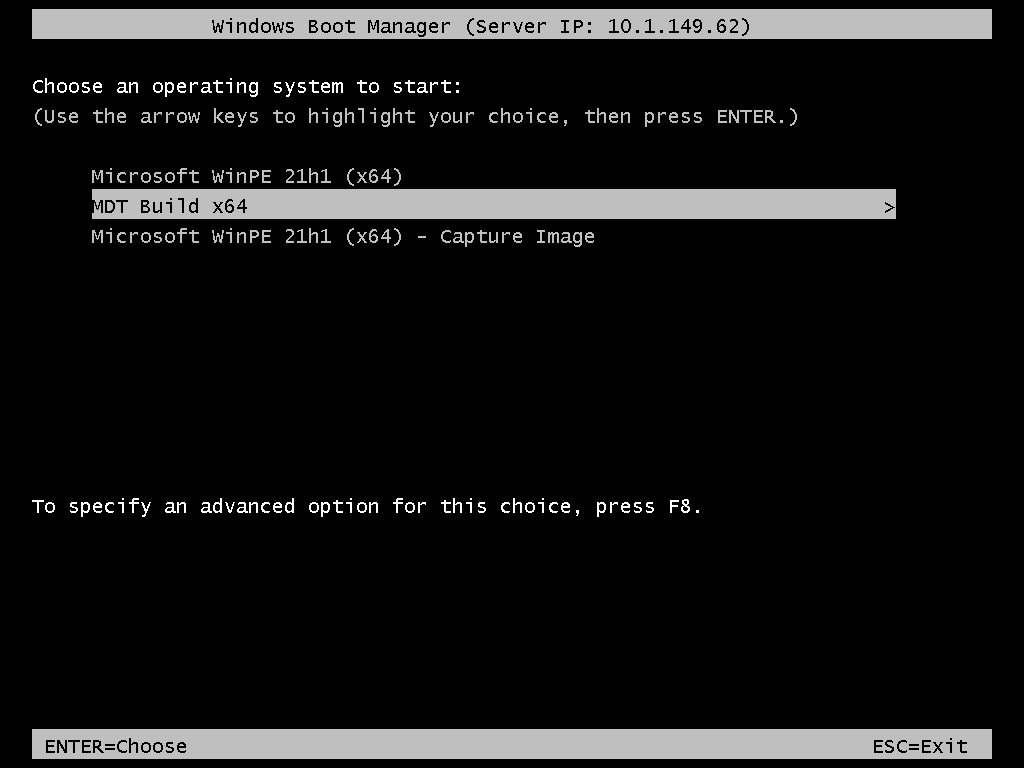 Boot from PXE and choose your MDT lite touch boot image
