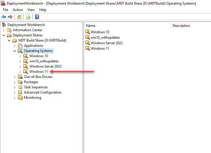 Create the Windows 11 operating system folder in MDT