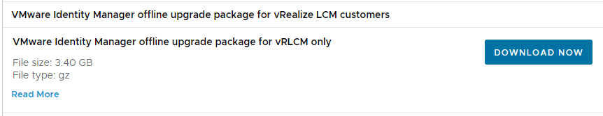 Download the VMware Identity Manager offline upgrade package for vRLCM