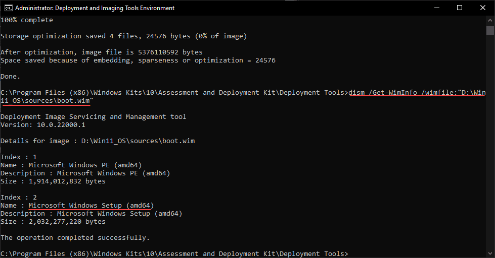 Get info about the boot.wim to determine the correct index