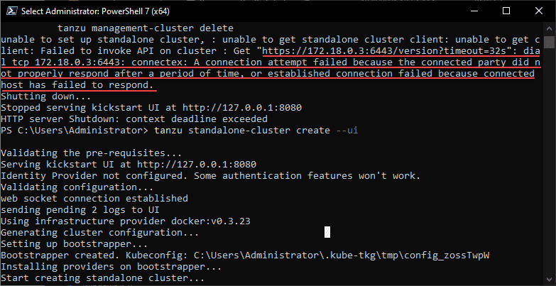 Host did not respond in a timely manner for the cluster API