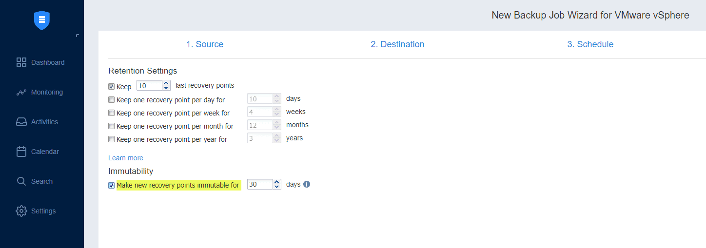 Immutability for restore points is easily configured in NAKIVO