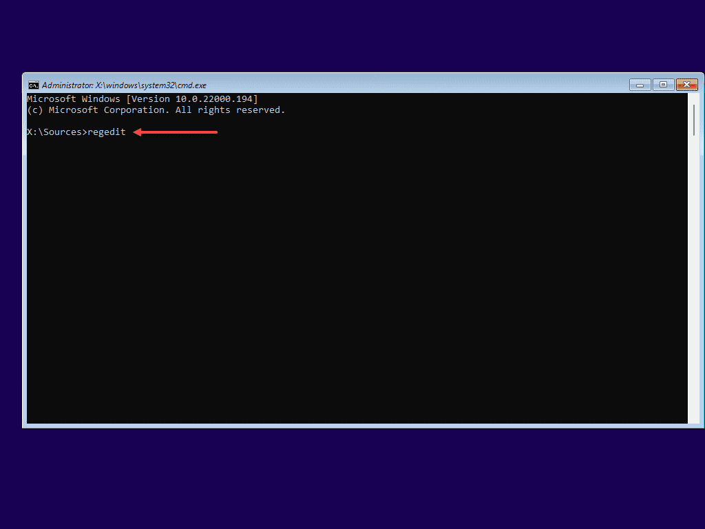 Launch the registry editor from the command prompt