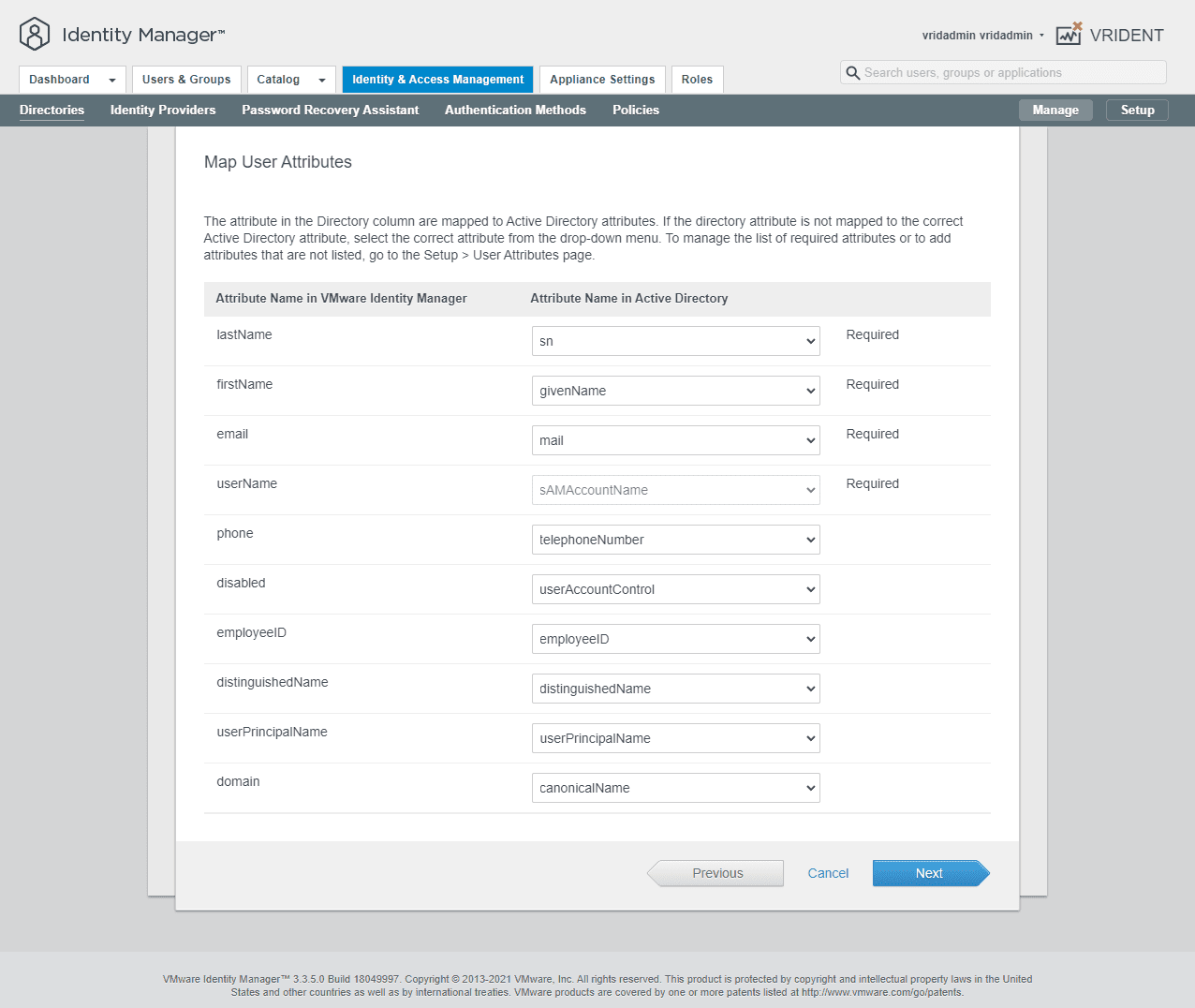 Map user attributes