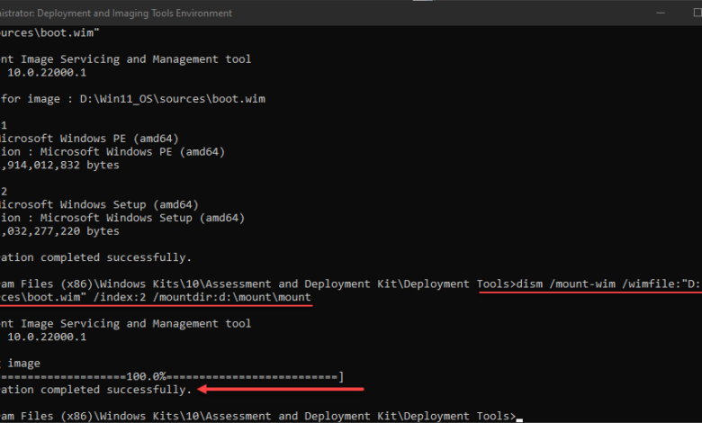 Mount the boot.wim file to an empty mount folder