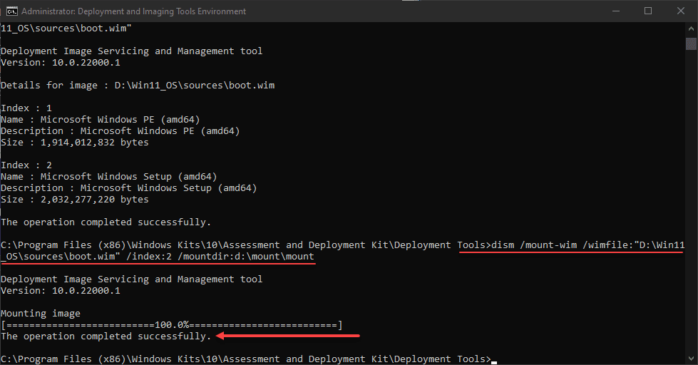 Mount the boot.wim file to an empty mount folder