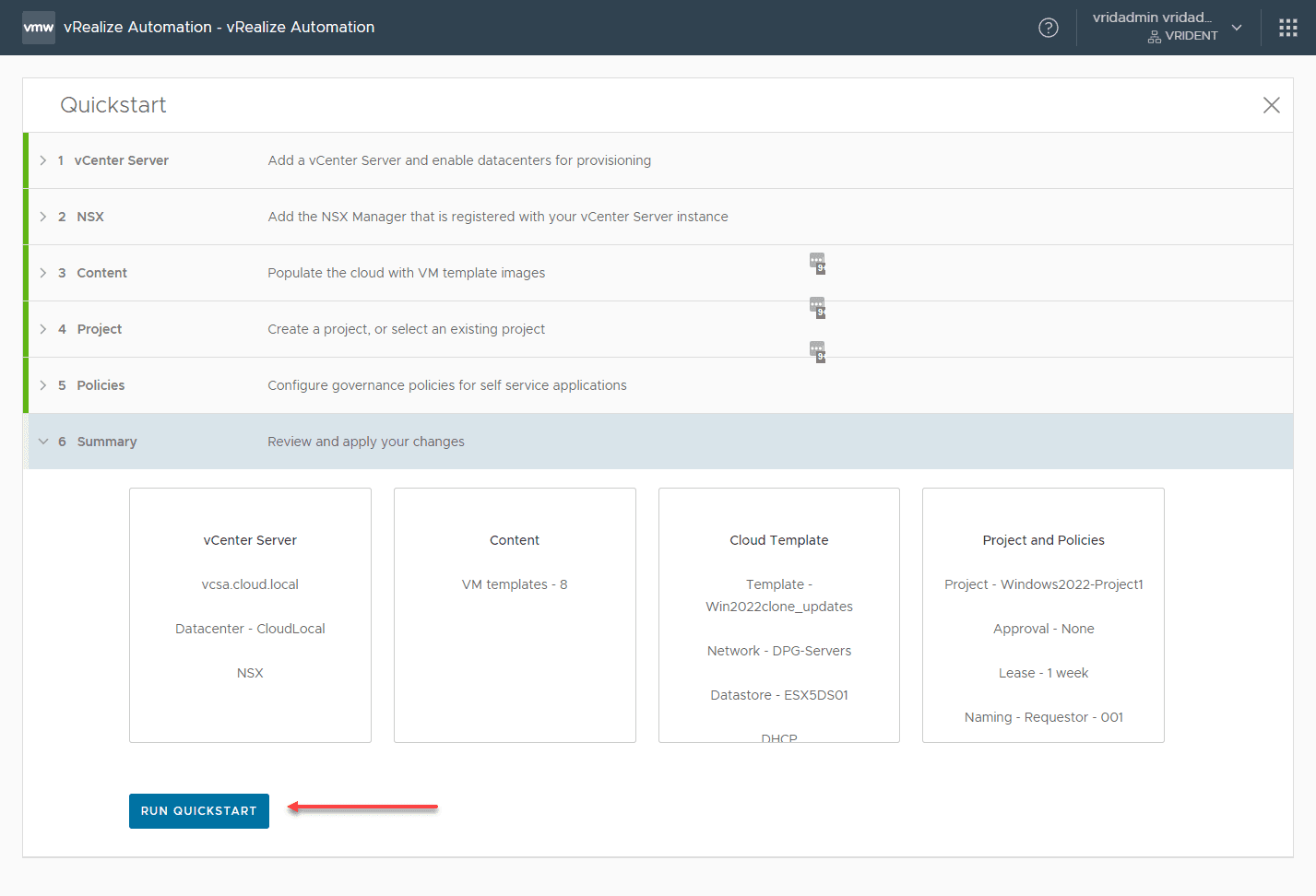 Run the quickstart to test your settings