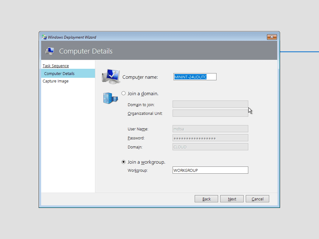 Select the computer details of the Windows 11 build and capture