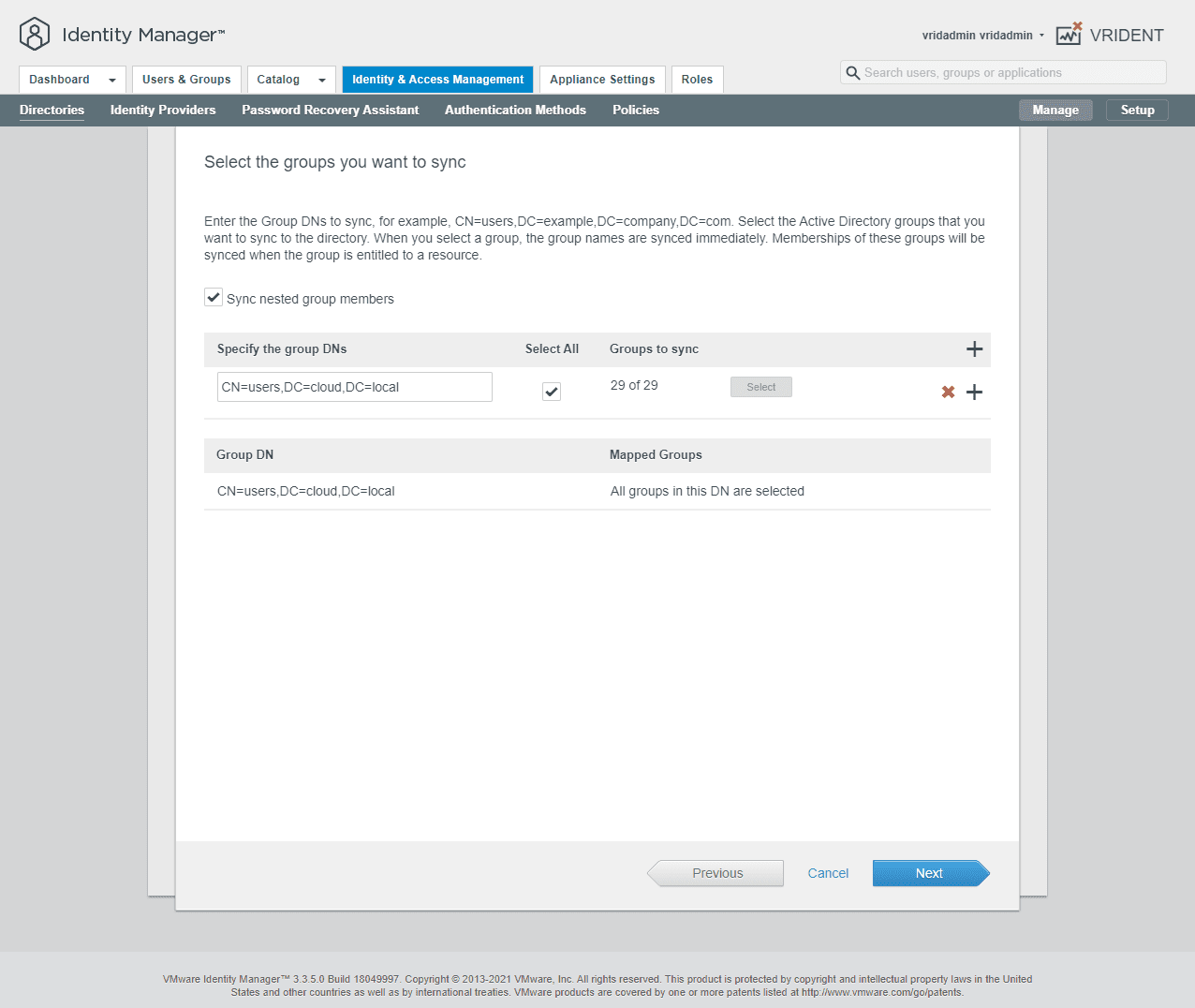 Select the groups you want to sync