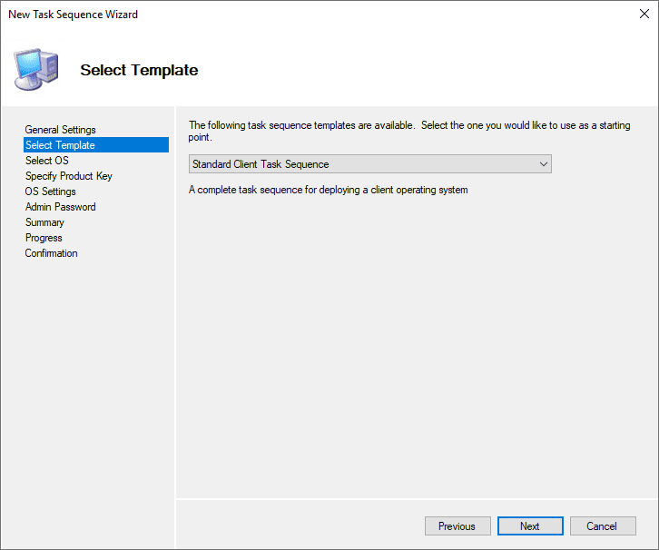 Select the template to use for the Windows 11 task sequence