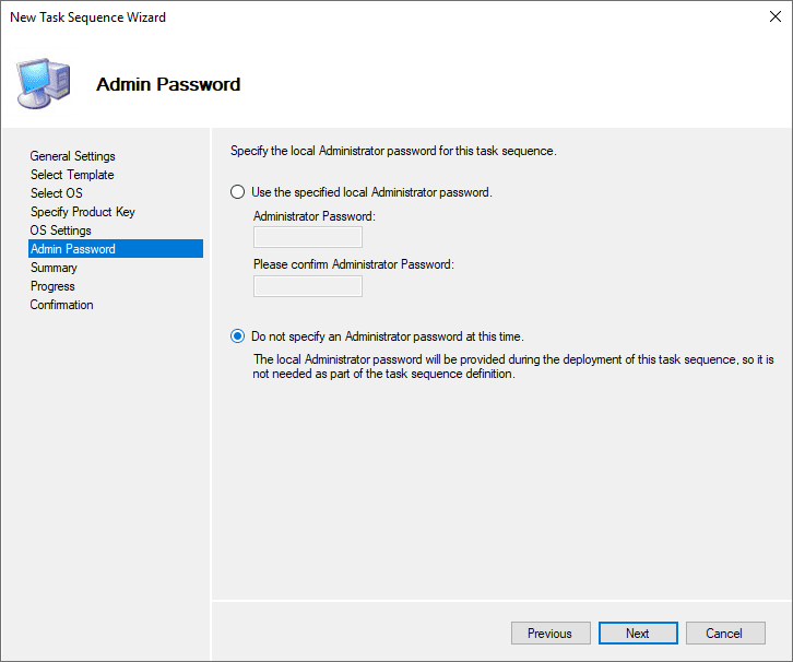 Specify the administrator password for Windows 11 deployment