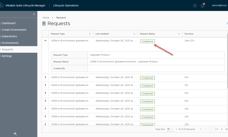 The VMware Identity Manager Upgrade request completes successfully