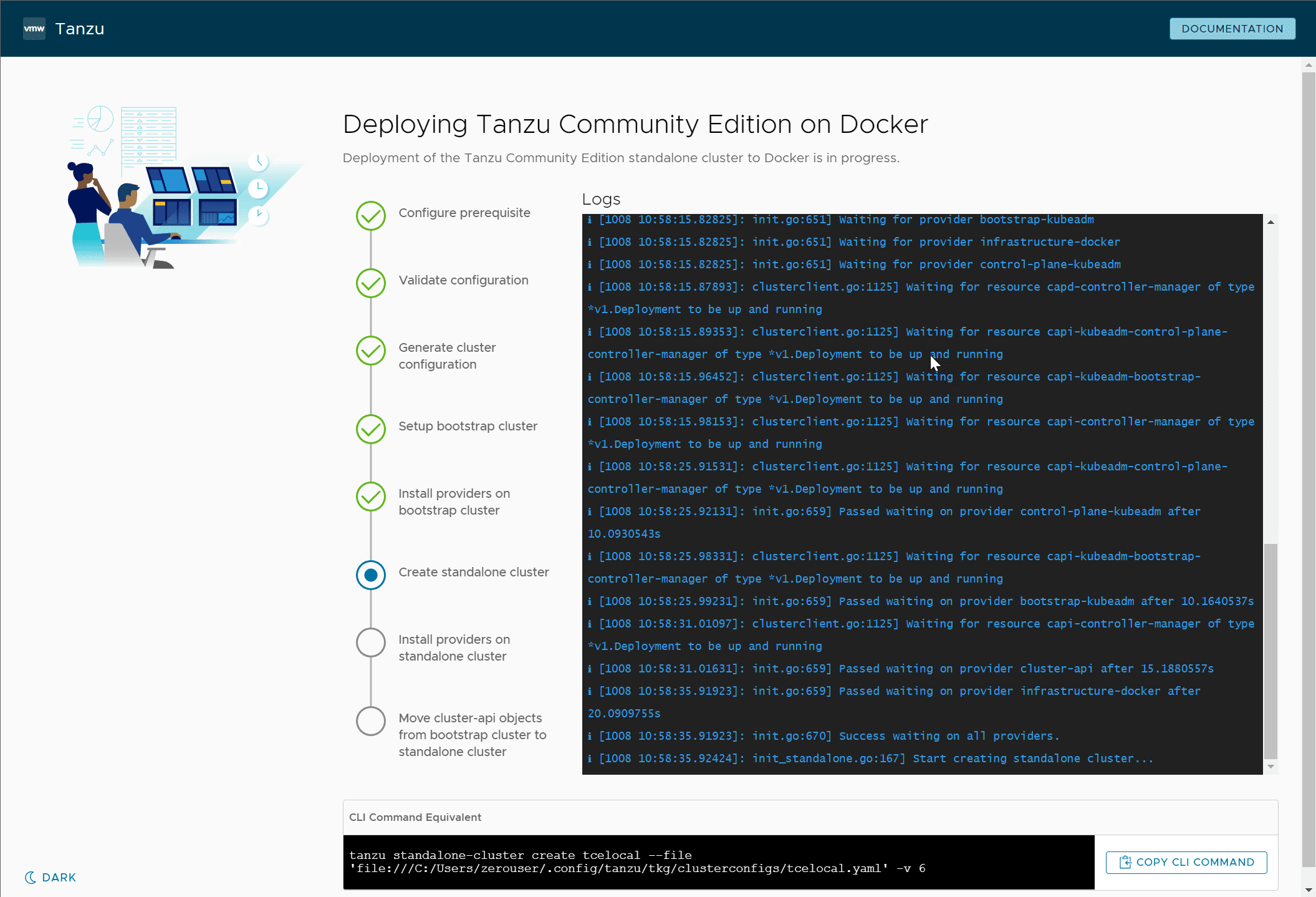 The installation progresses and creates the standalone cluster