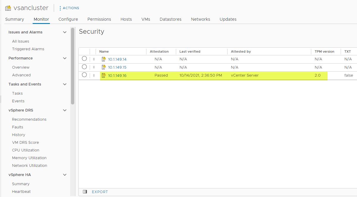 VMware ESXi host attestation passed after disconnecting and reconnecting in vCenter Server