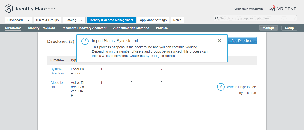 VMware Identity Manager synchronization started