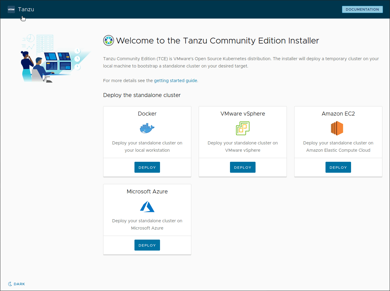 Viewing the Tanzu Community Edition Kickstart web interface