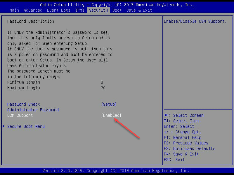 Viewing the current CSM setting