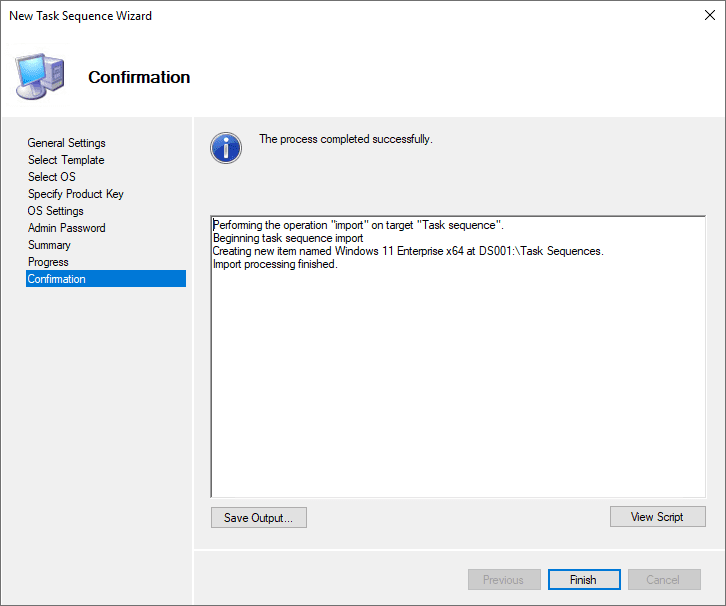 Windows 11 task sequence confirmation screen