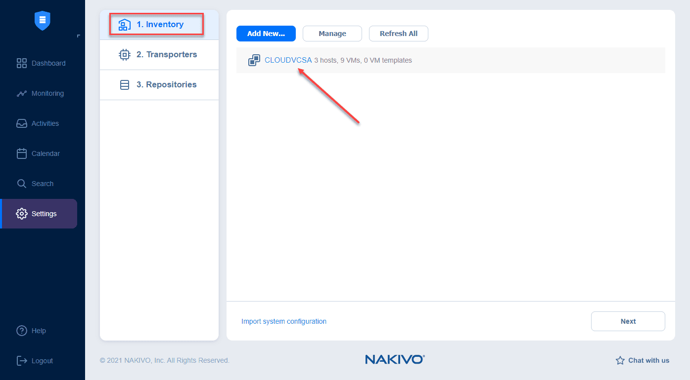 Add your VMware resources to the NAKIVO inventory