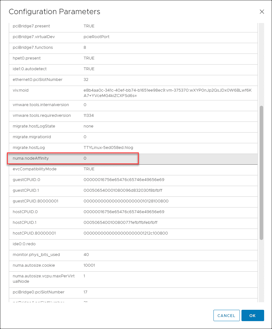 Adding the NUMA affinity configuration