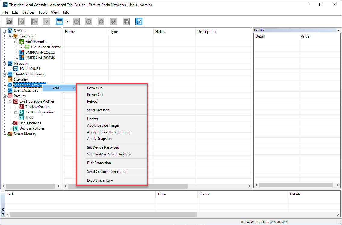 Creating a new scheduled activity in ThinMan Server