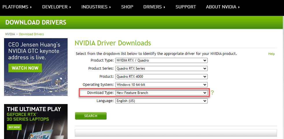 Downloading the new feature branch NVidia driver for Forza 5