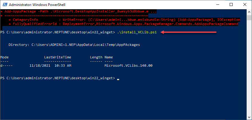Installing the VCLib package using PowerShell