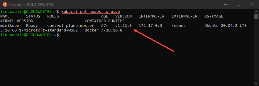 Minikube Kubernetes cluster running in WSL 2