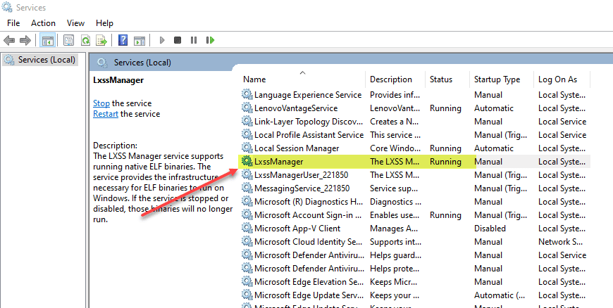 Restart LxssManager in Windows