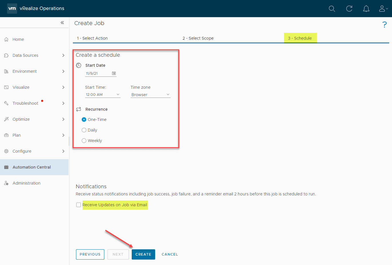 Schedule the job and choose your notification settings