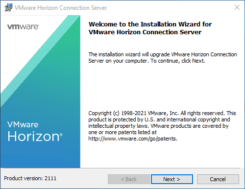 Beginning the upgrade for VMware Horizon 8 2111