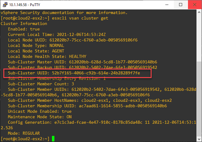 Check your vSAN sub cluster UUID