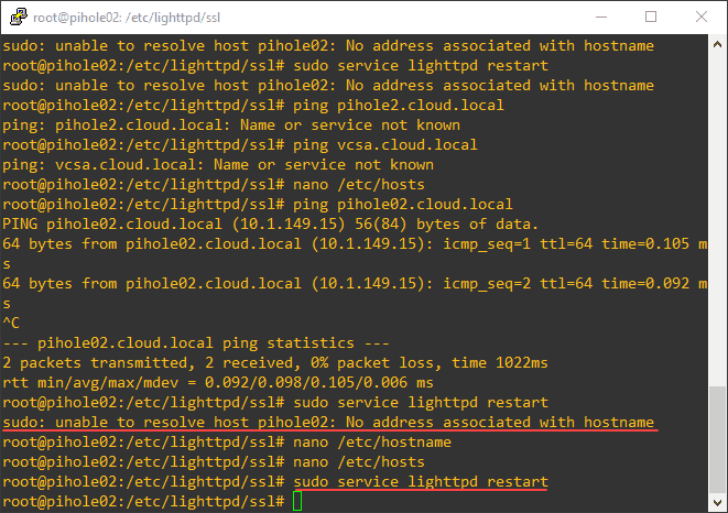 Error starting the lighttpd service after SSL configuration