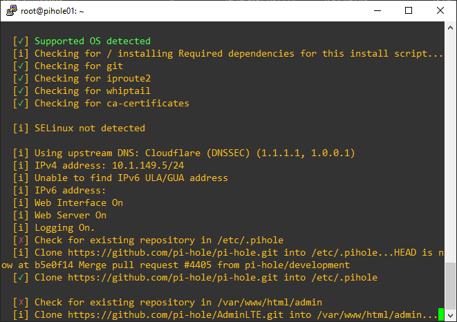 Installation begins for Pihole in Ubuntu 21.04