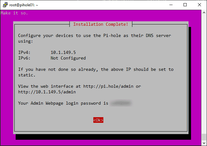 Installation of Pihole on Ubuntu 21.04 completes successfully