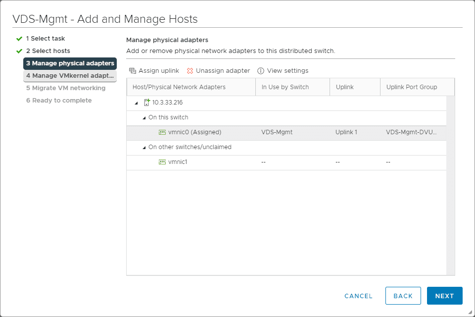 Map uplinks and VMkernel ports