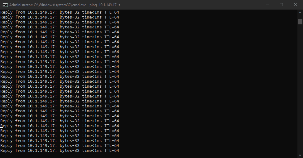 No dropped packets to the management IP address