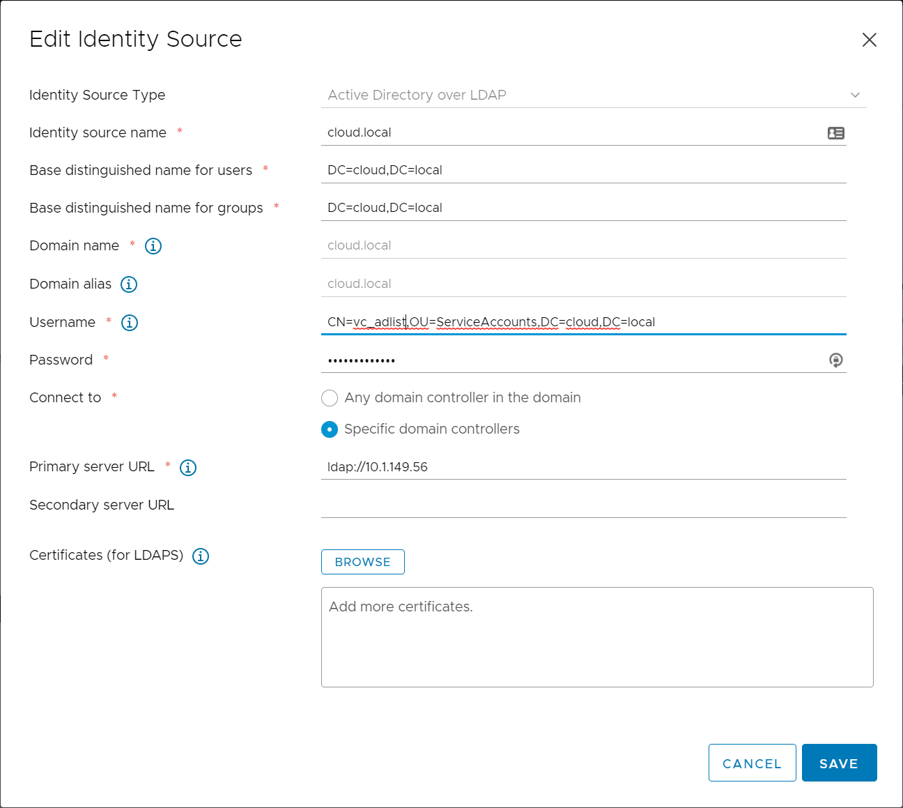 Point your vCenter Server LDAP identity source to your Duo proxy appliance