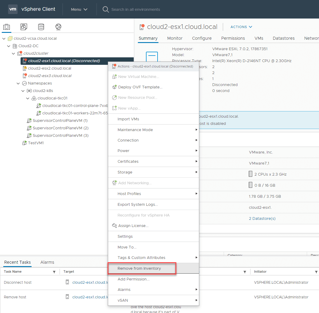 Remove your not responding host from vSphere inventory