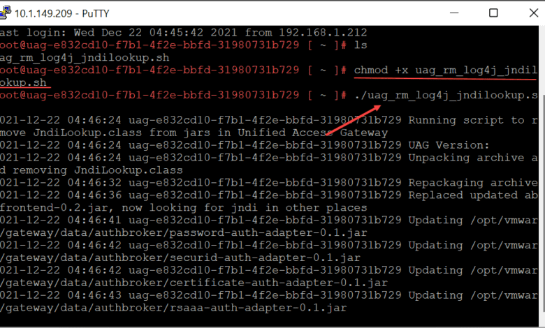 Running the Log4j remediation script on VMware Unified Access Gateways UAGs