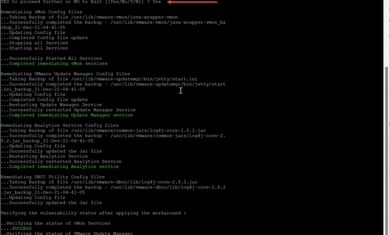 The VCSA Log4j patch remediation workaround Python script finishes successfully